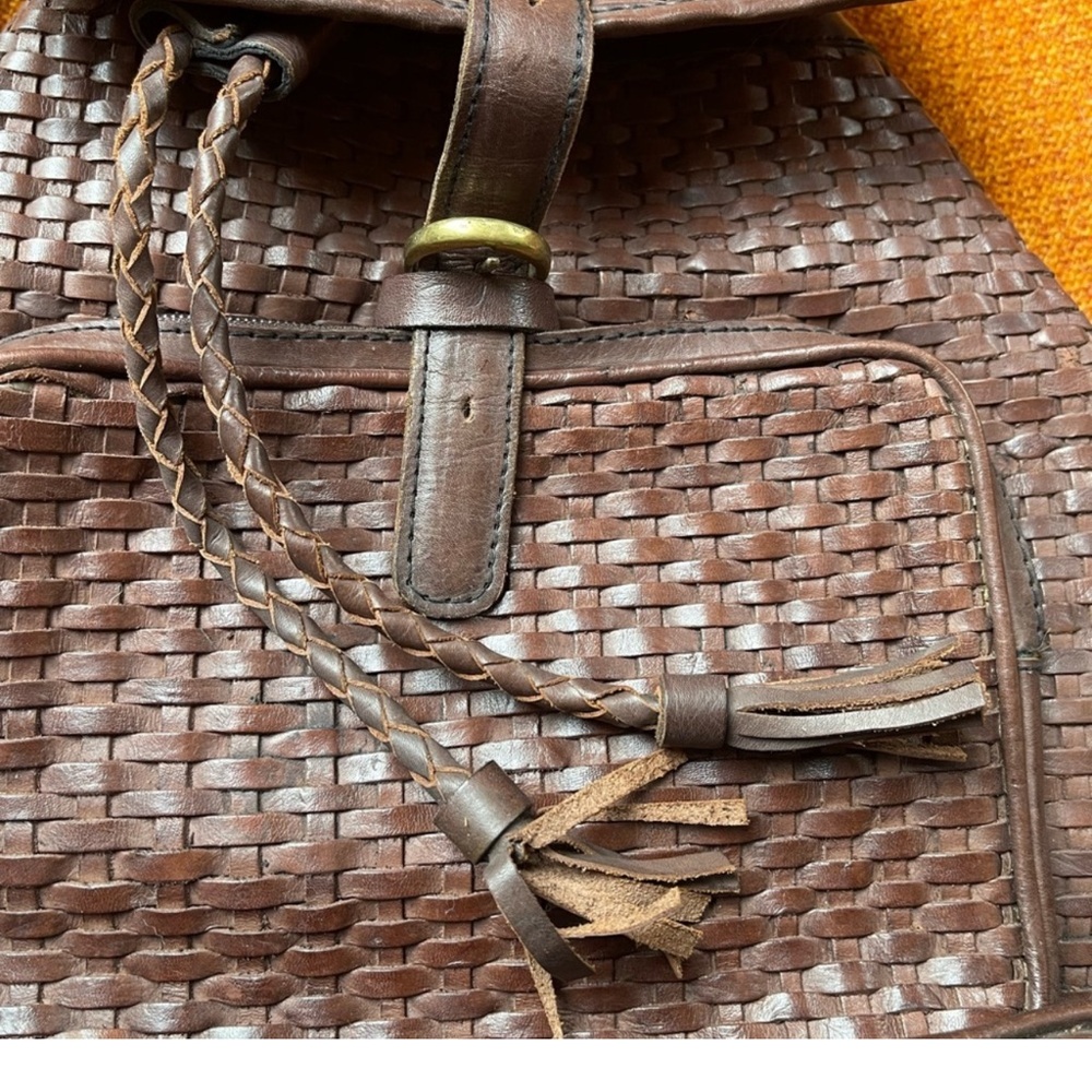LEATHER Basketweave Rucksack Backpack - Picture 4 of 14